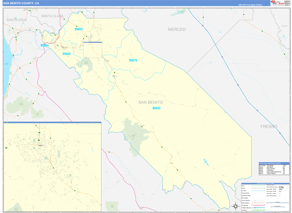 San Benito County, CA Wall Map Basic Style